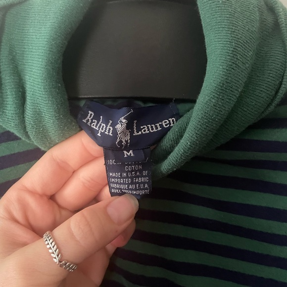 Vintage striped Polo Ralph Lauren turtleneck , green UNISEX  MEDIUM - Picture 3 of 4